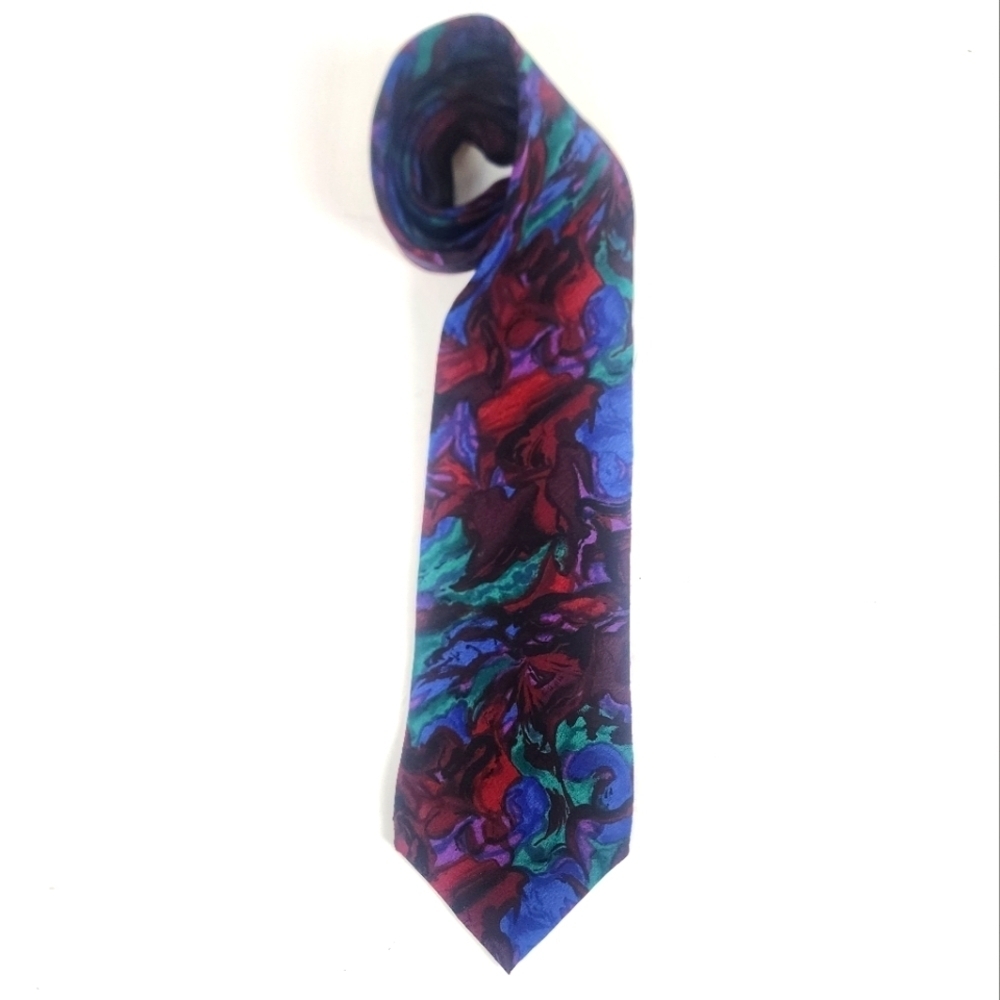 J Garcia X Long Drummers Edition Multicolor Abstract 100% Silk Mens Neck Tie